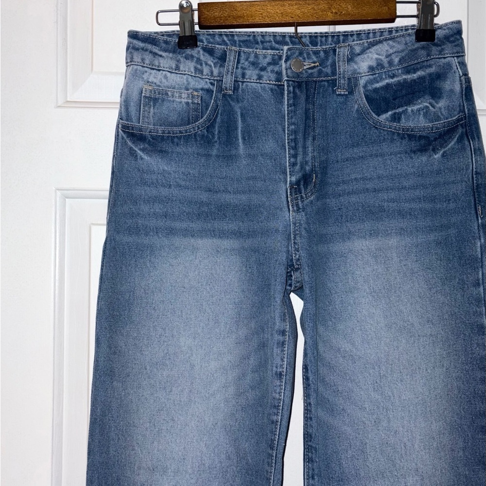 Unbranded Mid Rise Medium Wash Straight Wide Jeans - Picture 2 of 3